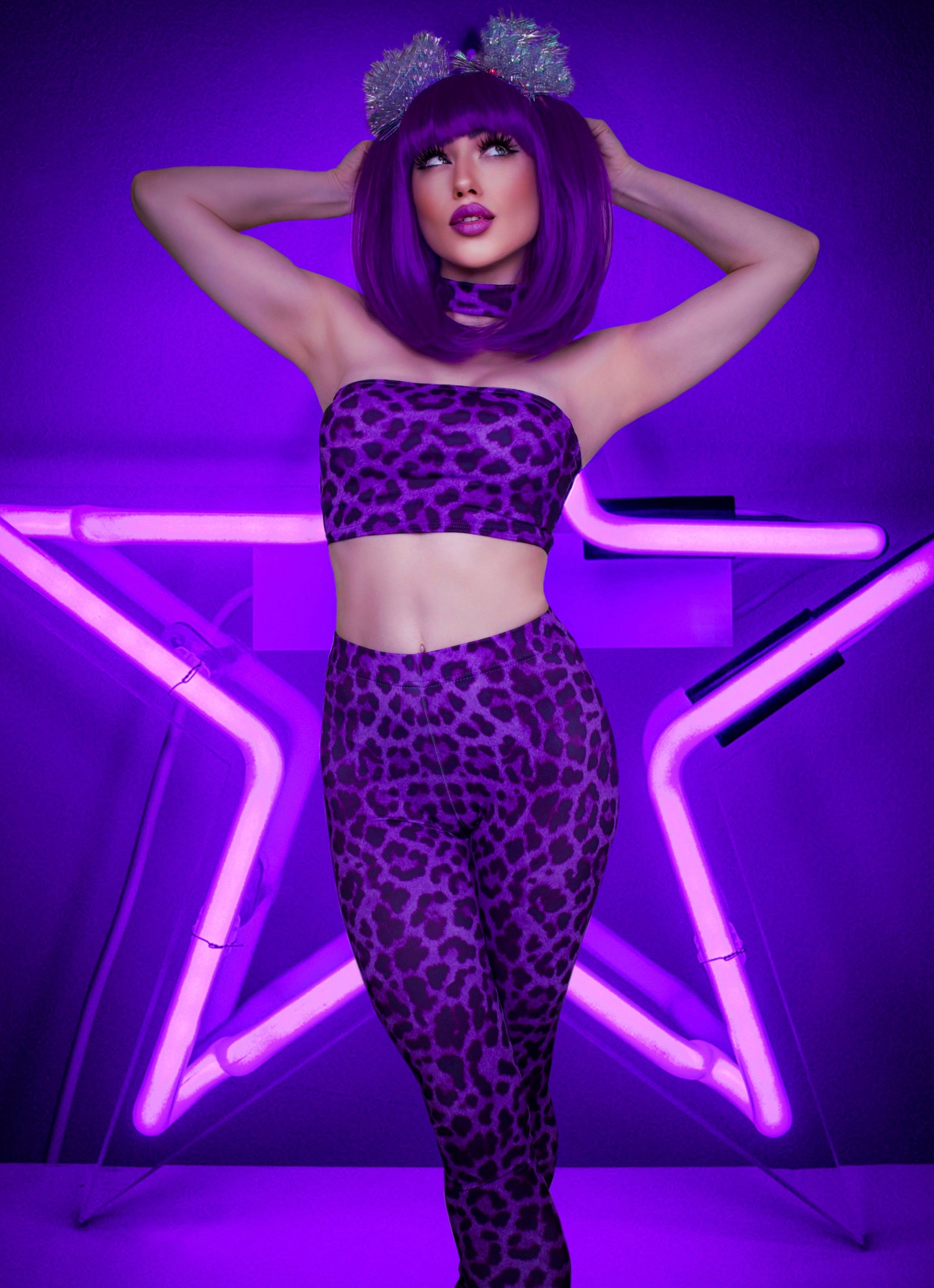 Super cute purple leopard print matching co-ord set to wear this summer