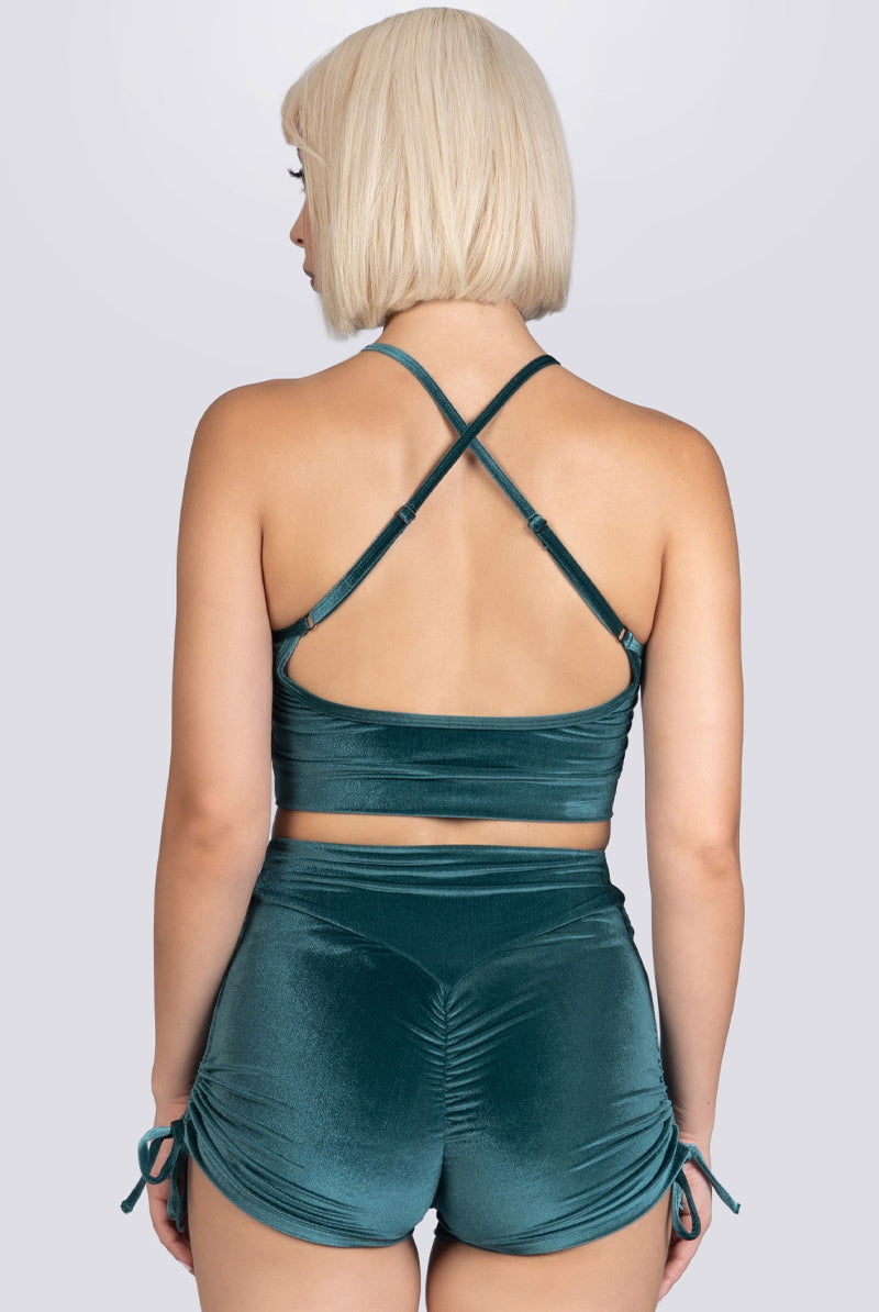 Abyssal Jade Halter Crop Top - Green Velvet Exotic Dancewear