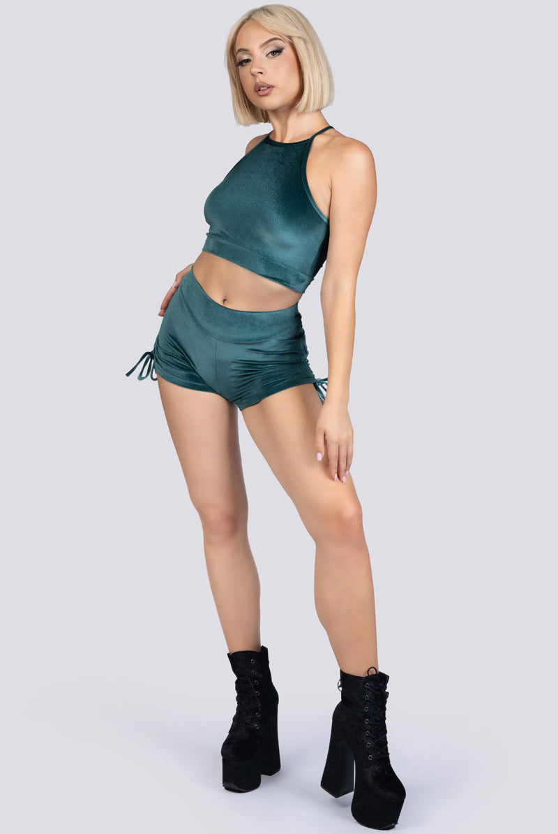 Abyssal Jade Halter Crop Top - Green Velvet Dancewear