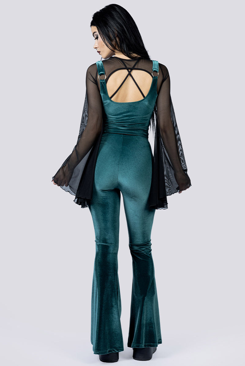Abyssal Jade Lace Up Flare Pants Back Gothic Outfits