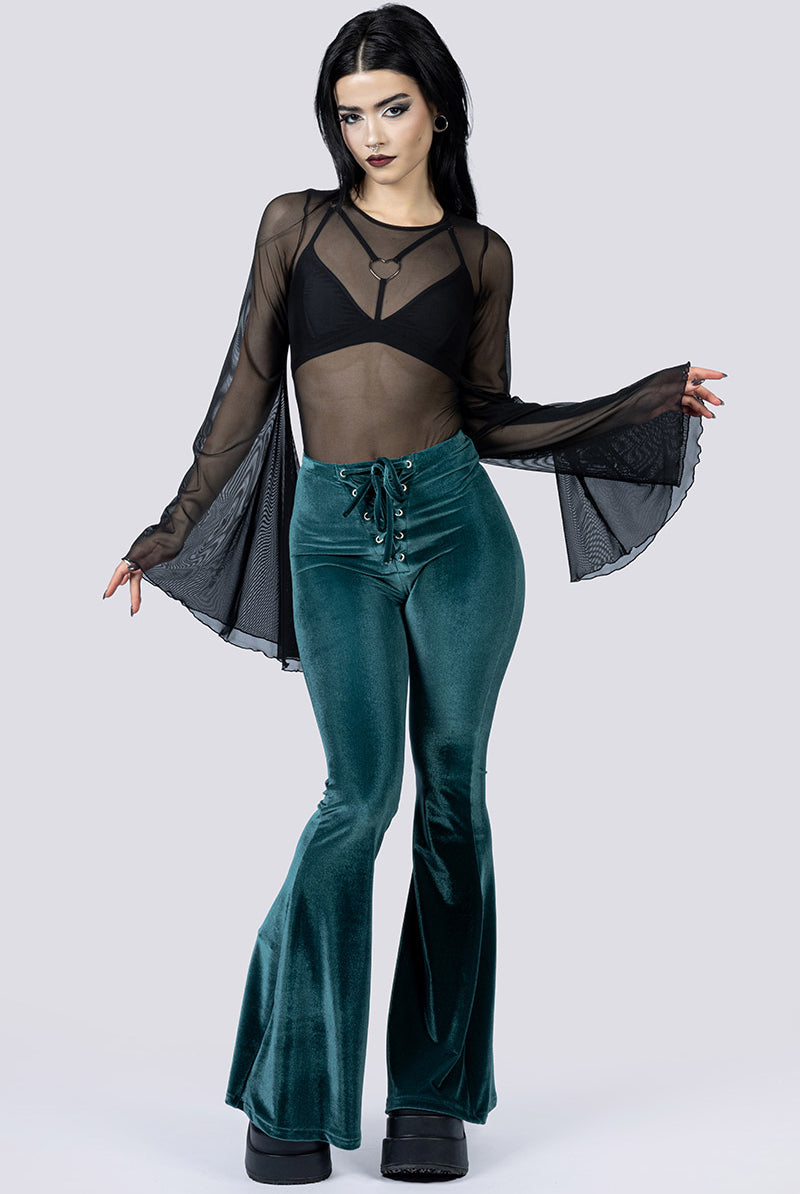 Abyssal Jade Lace Up Flare Pants Gothic Clothing