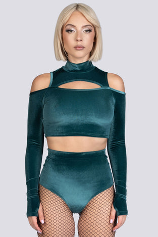 Abyssal Jade Scrunched Shorts - Green Velvet Stripper Outfit