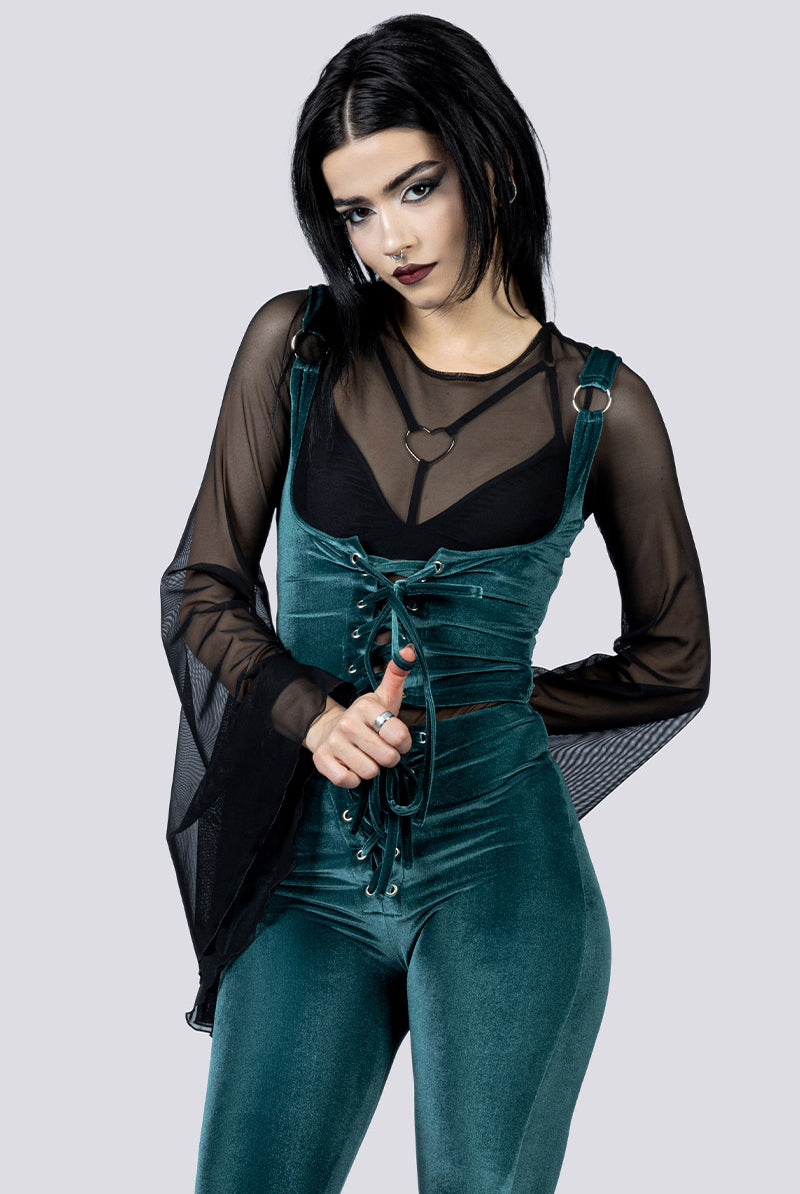 Abyssal Jade Underbust Corset Close Up Side Goth Wear
