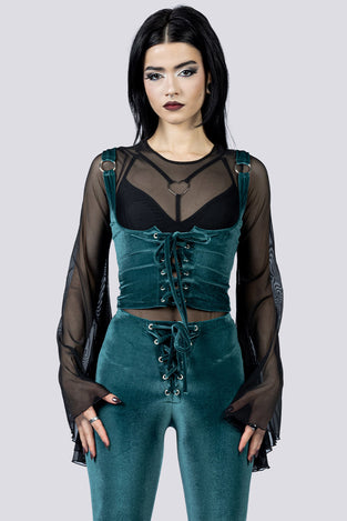 Abyssal Jade Underbust Corset Close Up Goth Clothing