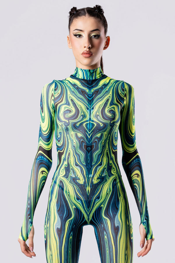 Rave Outfit Acid Rain Full Body Costume Close Front View
