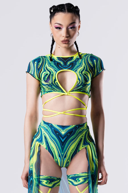 Rave Outfit Acid Rain Maxi Skirt Set Close Front View
