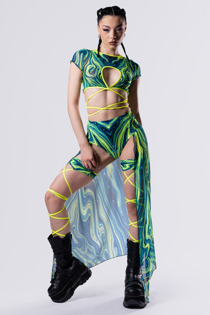 Rave Outfit Acid Rain Maxi Skirt Set Front View