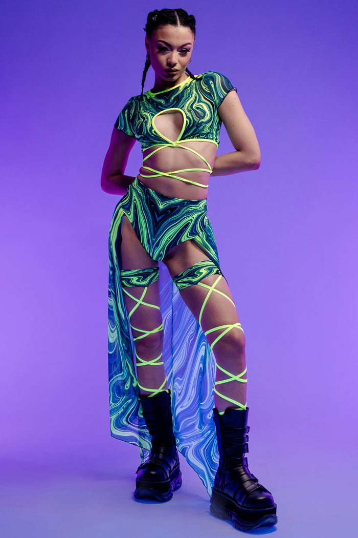 Rave Outfit Acid Rain Maxi Skirt Set Uv Front View