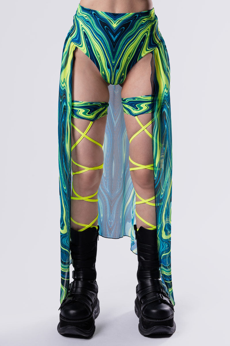 Acid Rain Open Front Sheer Maxi Skirt