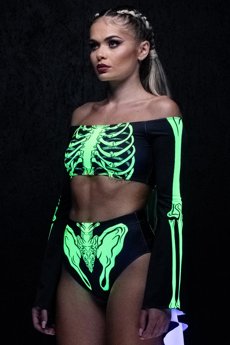 Acid Skeleton Booty Shorts UV Side View