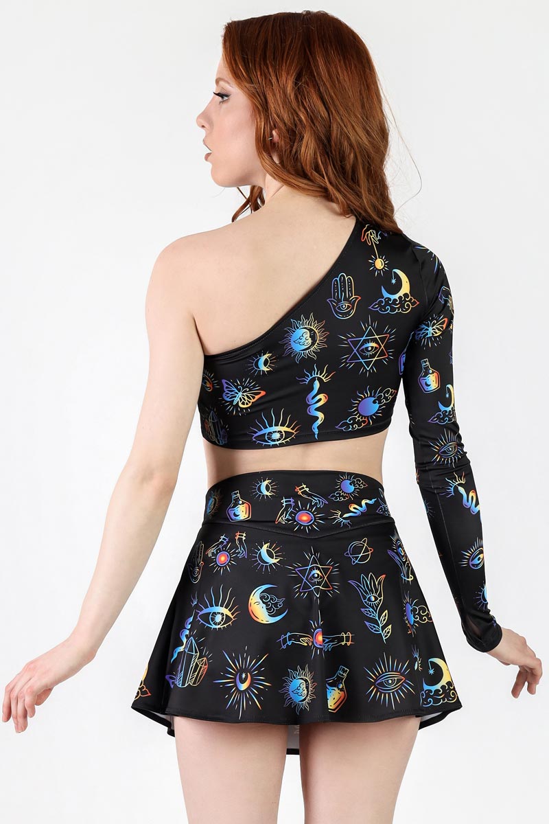 Alchemist's Illusion One Shoulder Long Sleeve Crop Top Back View