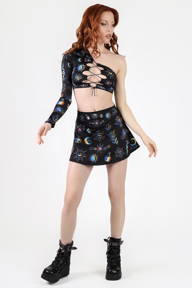 Alchemist's Illusion One Shoulder Long Sleeve Crop Top Full View