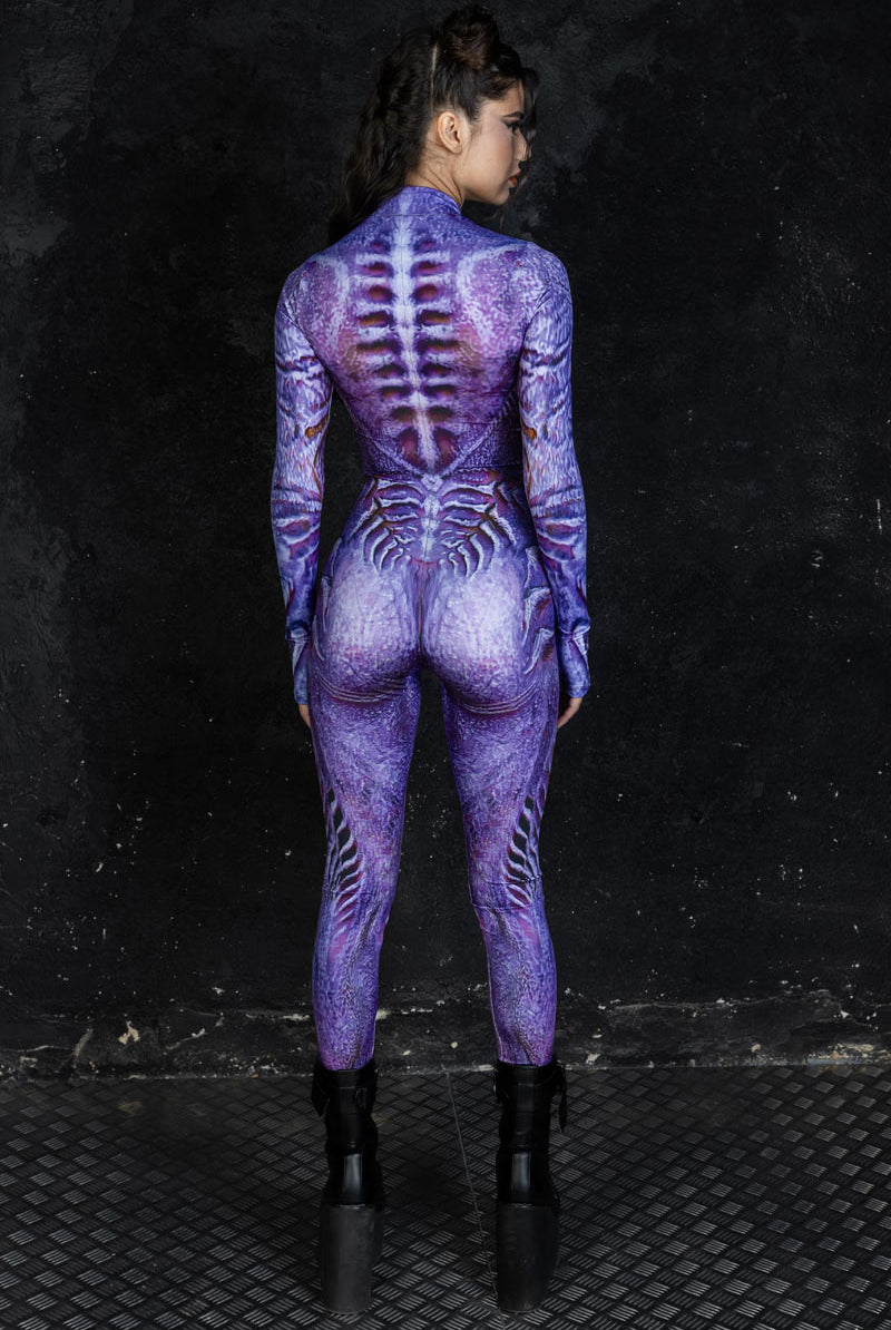 Alien Skin Costume, Purple Alien Cosplay Costume, Full Body Polyester Costume, Front Zipper One Piece Costume, Alien Printed Halloween Costume, M Alien Skin Costume, Purple Alien Cosplay Costume, Full Body Polyester Costume, Front Zipper One Piece Costume, Alien Printed Halloween Costume, M