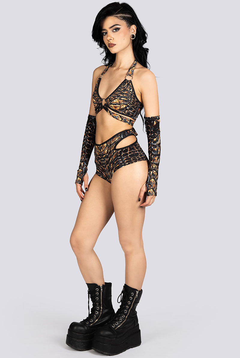 Alligator Cut Out Booty Shorts Set Sexy Halloween Costume