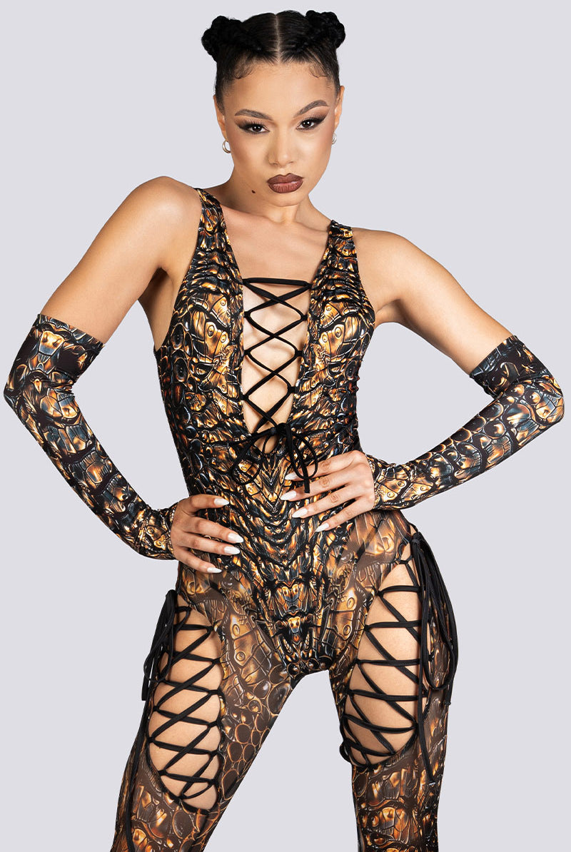 Alligator Ribbon Cut Out Jumpsuit Rave Halloween Outfit