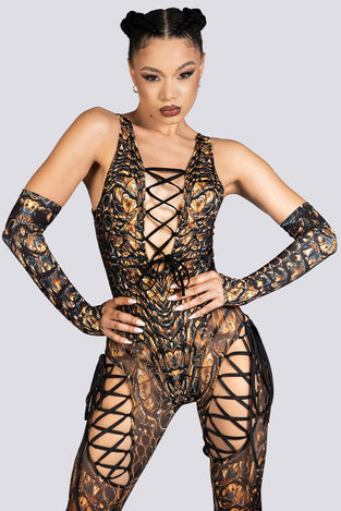 Alligator Ribbon Cut Out Jumpsuit Rave Halloween Outfit