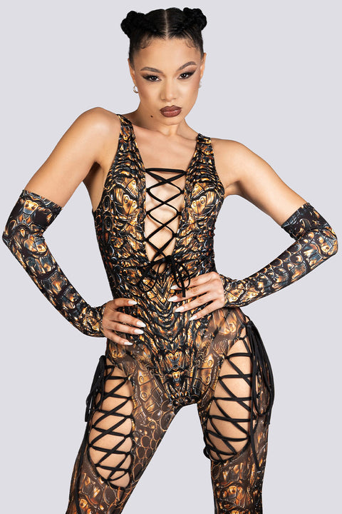 Alligator Ribbon Cut Out Jumpsuit Rave Halloween Outfit