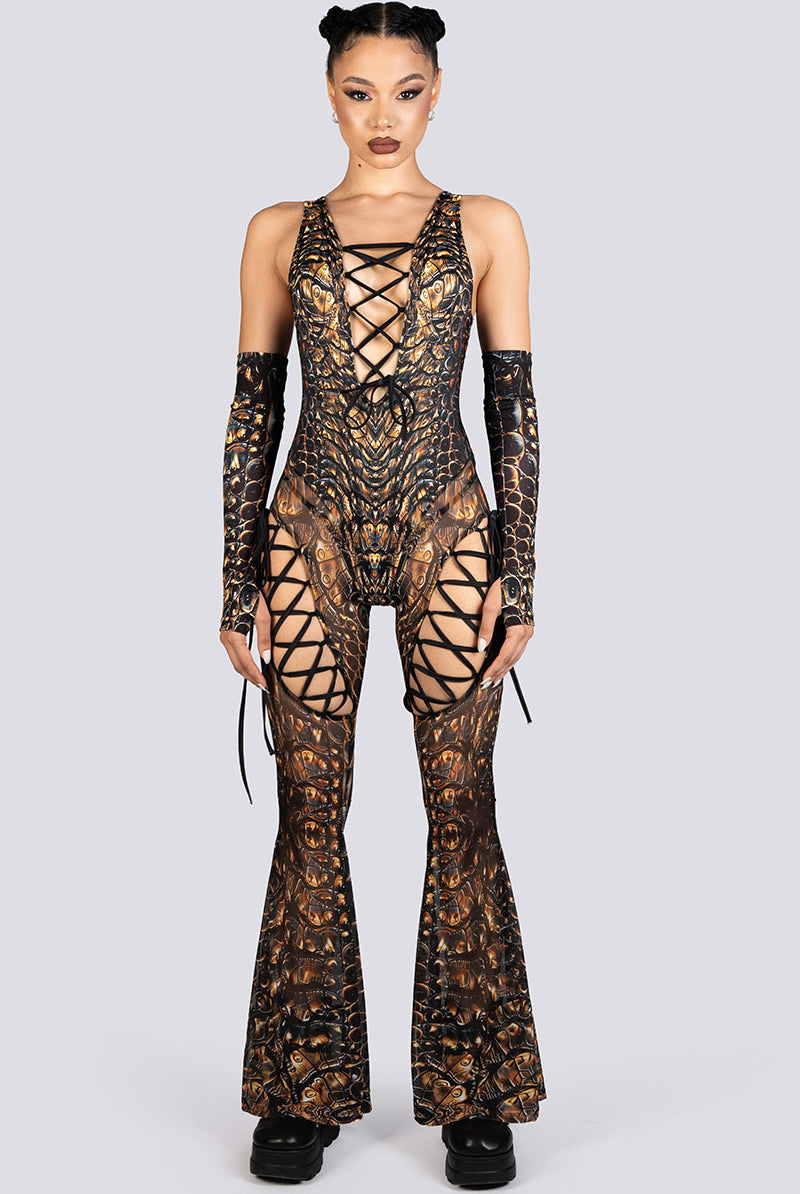 Alligator Ribbon Cut Out Jumpsuit Rave Halloween Costume Women
