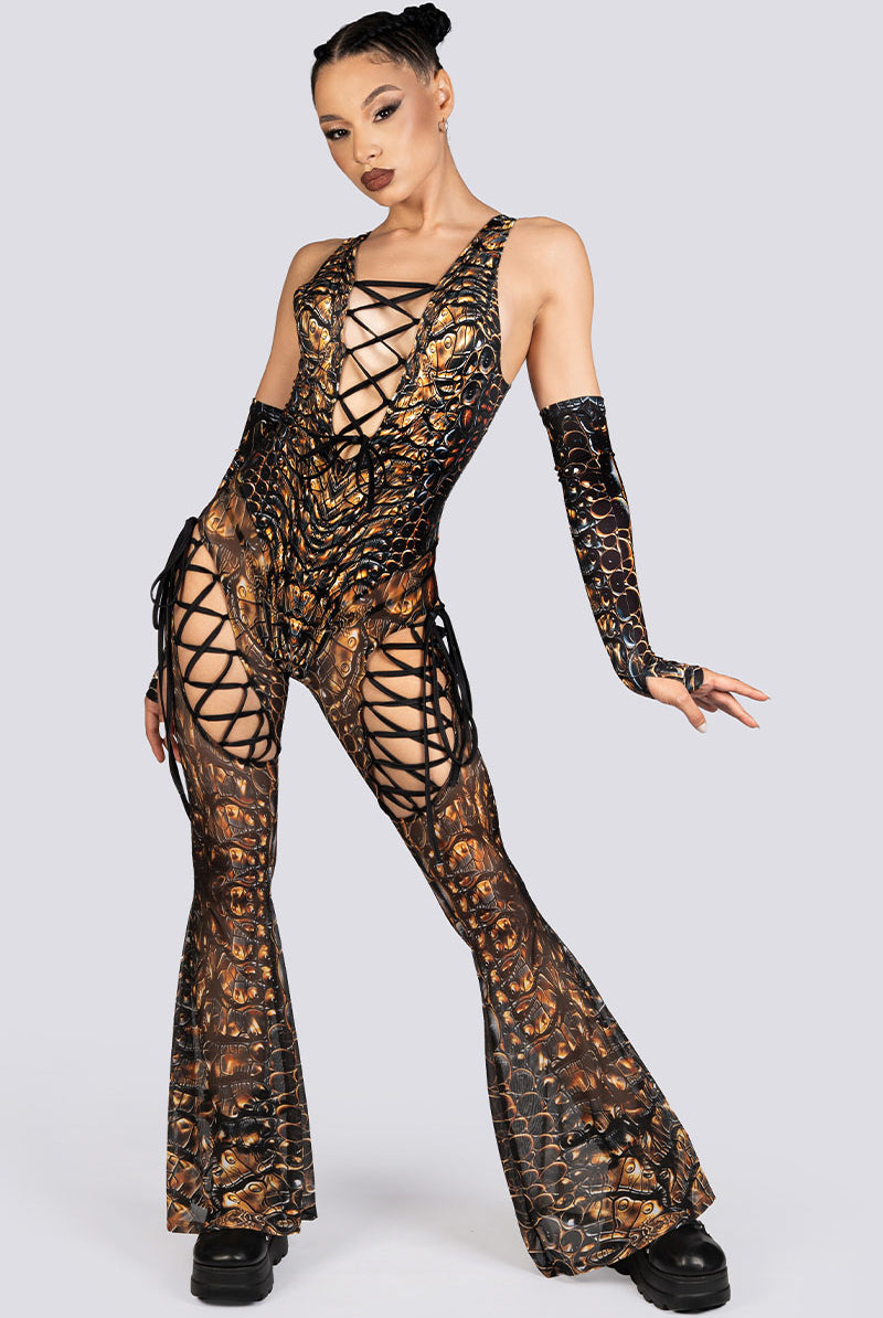 Alligator Ribbon Cut Out Jumpsuit Rave Halloween Costume