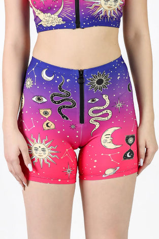 Astral Awakening Front Zip Biker Shorts Close View