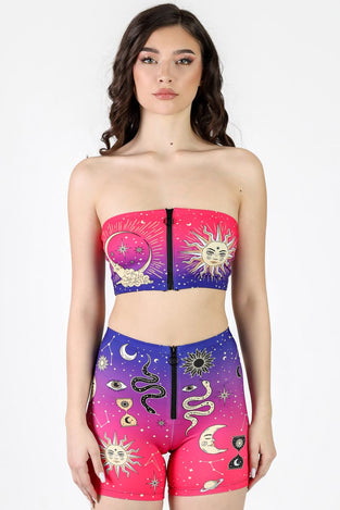 Rave Outfit Astral Awakening Front Zip Biker Shorts Set Front View