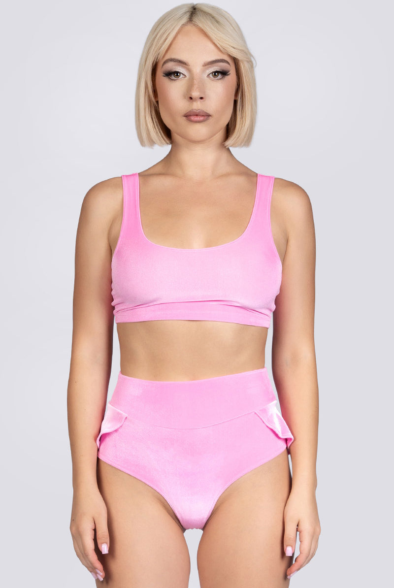 Babydoll Bra Crop Top - Pink Velvet Stripper Outfit