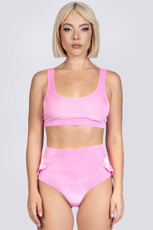 Babydoll Bra Crop Top - Pink Velvet Stripper Outfit