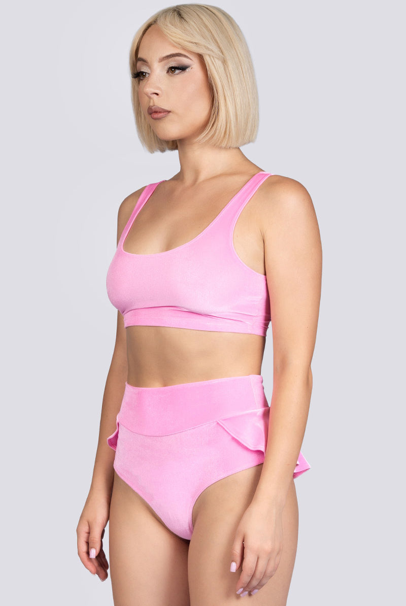 Babydoll Bra Crop Top - Pink Velvet Stripper Wear