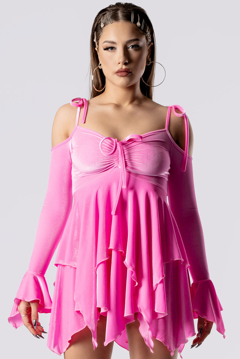 Babydoll Pink Fairy Velvet Dress Pink Velvet Y2K Dress for Party, XXL Babydoll Pink Fairy Velvet Dress Pink Velvet Y2K Dress for Party, XXL