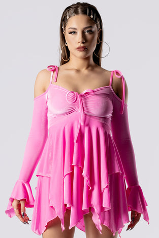 babydoll-pink-fairy-dress-pink-velvet-close-view