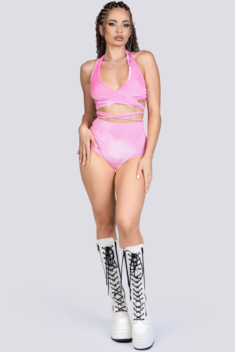 Babydoll Scrunched Shorts - Pink Velvet Pole Wear