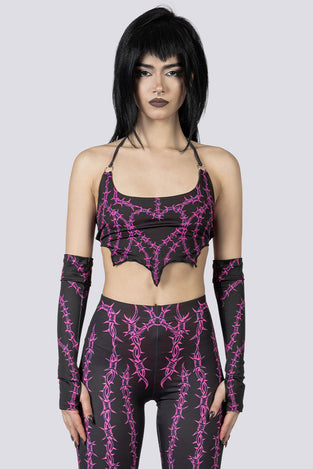 Barbed Desire Bat Crop Top Close Up Goth Clothing