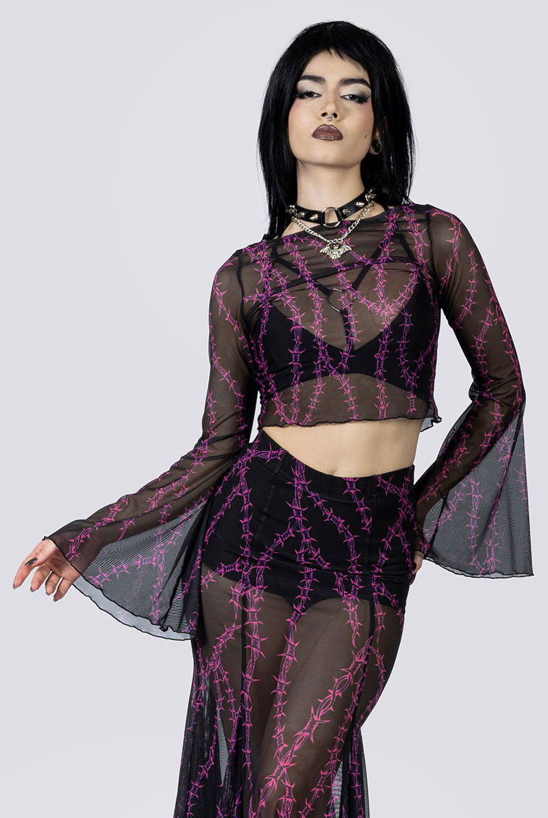 Barbed Desire Mesh Crop Top Close Up Gothic Clothing