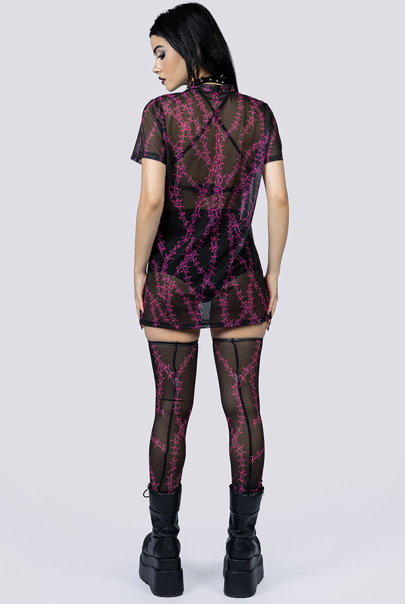 Barbed Desire Mesh Tee Shirt Dress Back Full Body Gothic Clothing