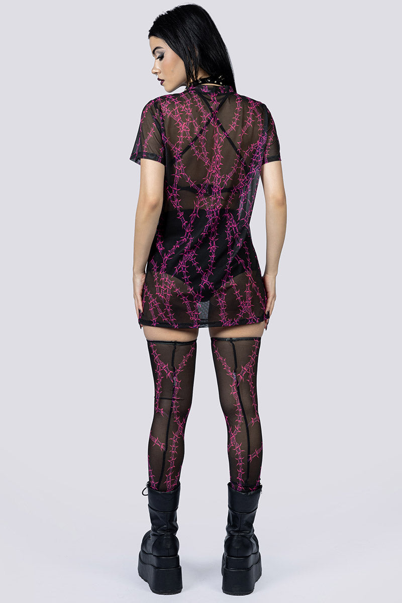 Barbed Desire Mesh Tee Shirt Dress Back Full Body Gothic Clothing