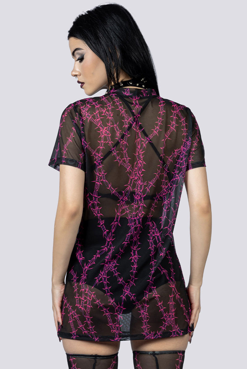 Barbed Desire Mesh Tee Shirt Dress Back Goth Fashion
