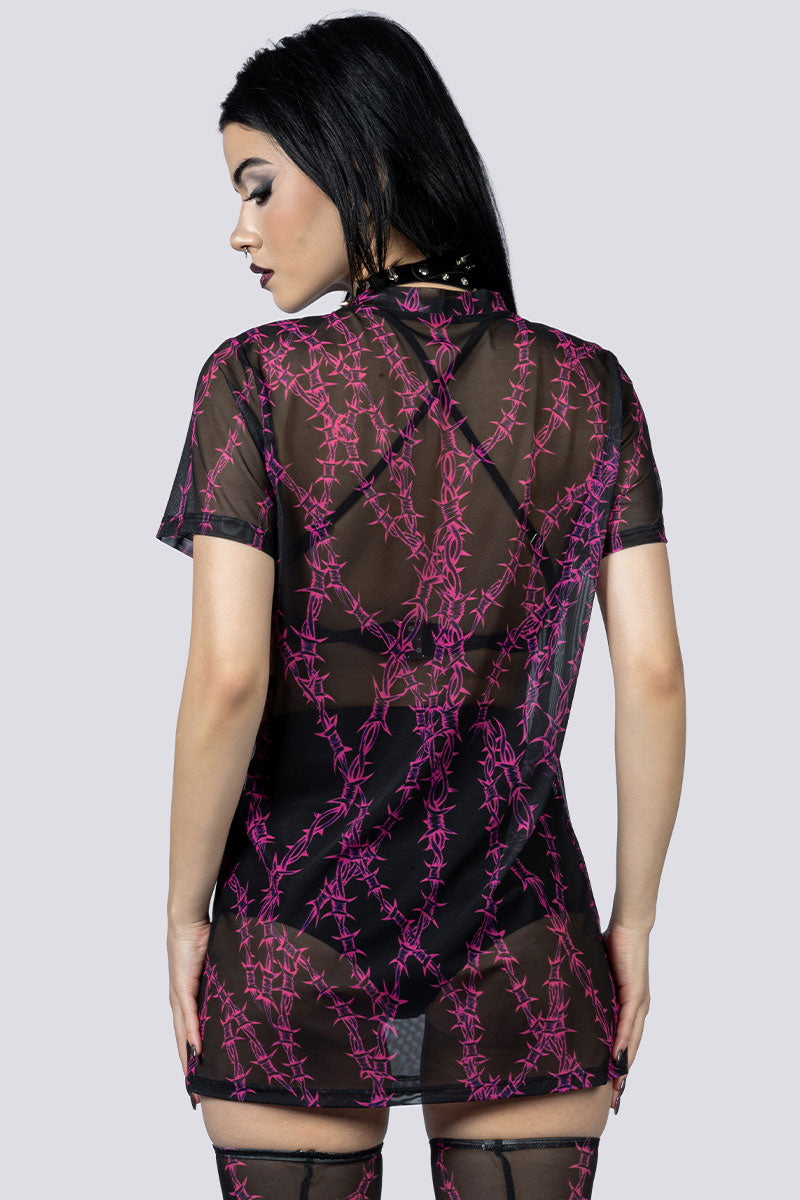 Barbed Desire Mesh Tee Shirt Dress Back Goth Fashion