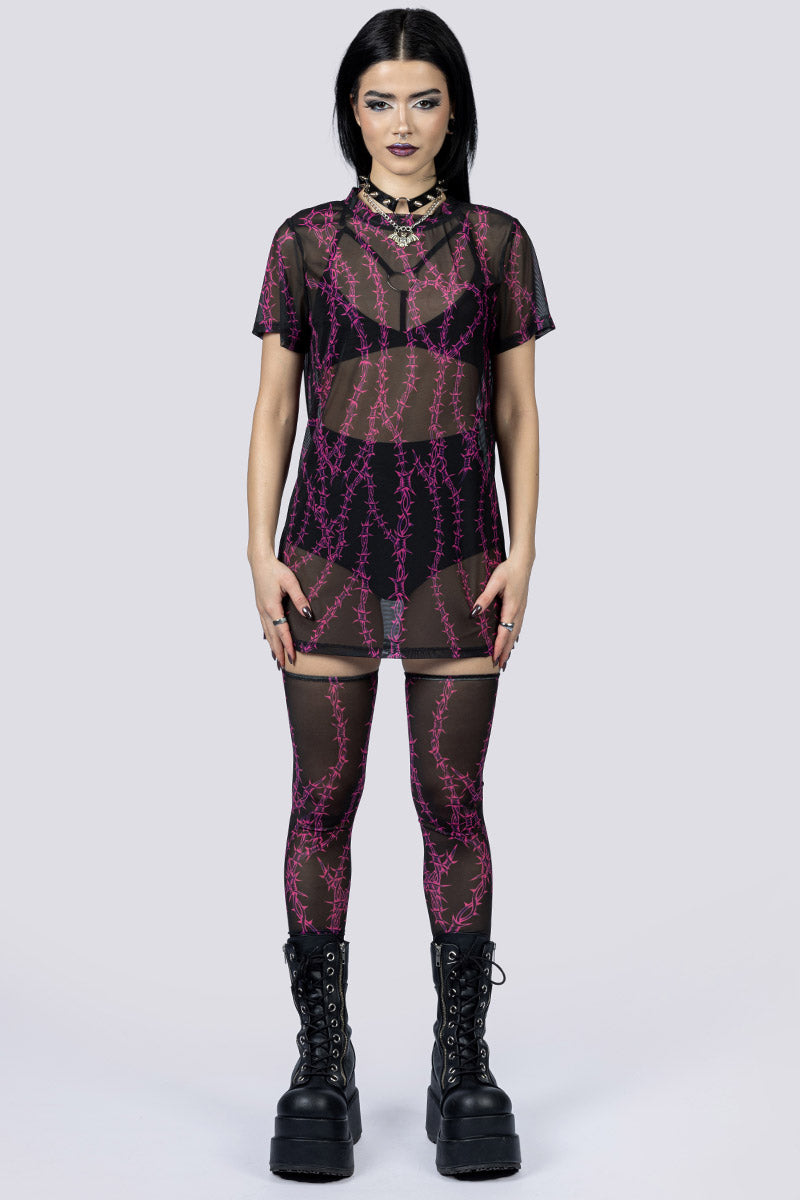 Barbed Desire Mesh Tee Shirt Dress Full Body Gothic Outfits