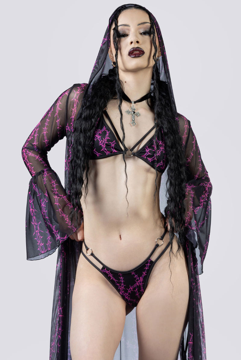 Barbed Desire Sheer Robe Close Up Goth Clothing