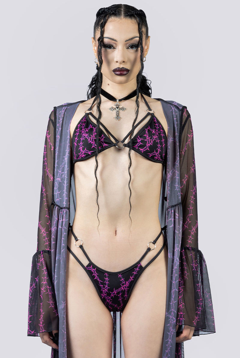 Barbed Desire Strappy O Ring Bra Top Close Up Front Goth Wear