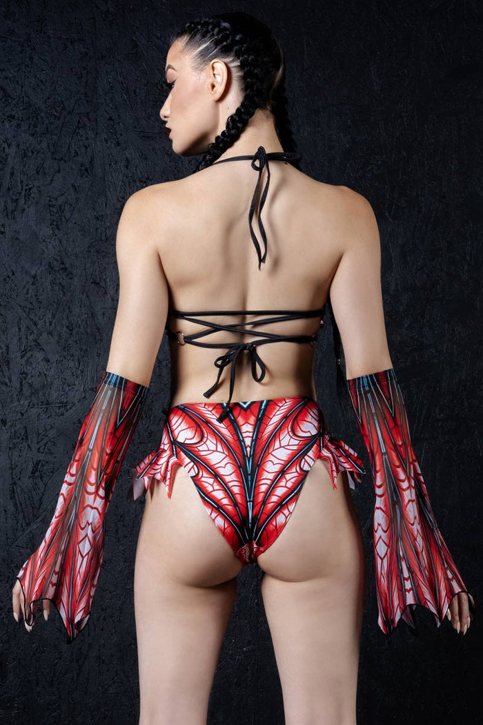 Rave Outfit Bat Mistress Cut Out Ruffle Shorts Set Back View