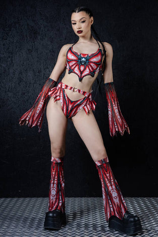 Rave Outfit Bat Mistress Cut Out Ruffle Shorts Set Front View
