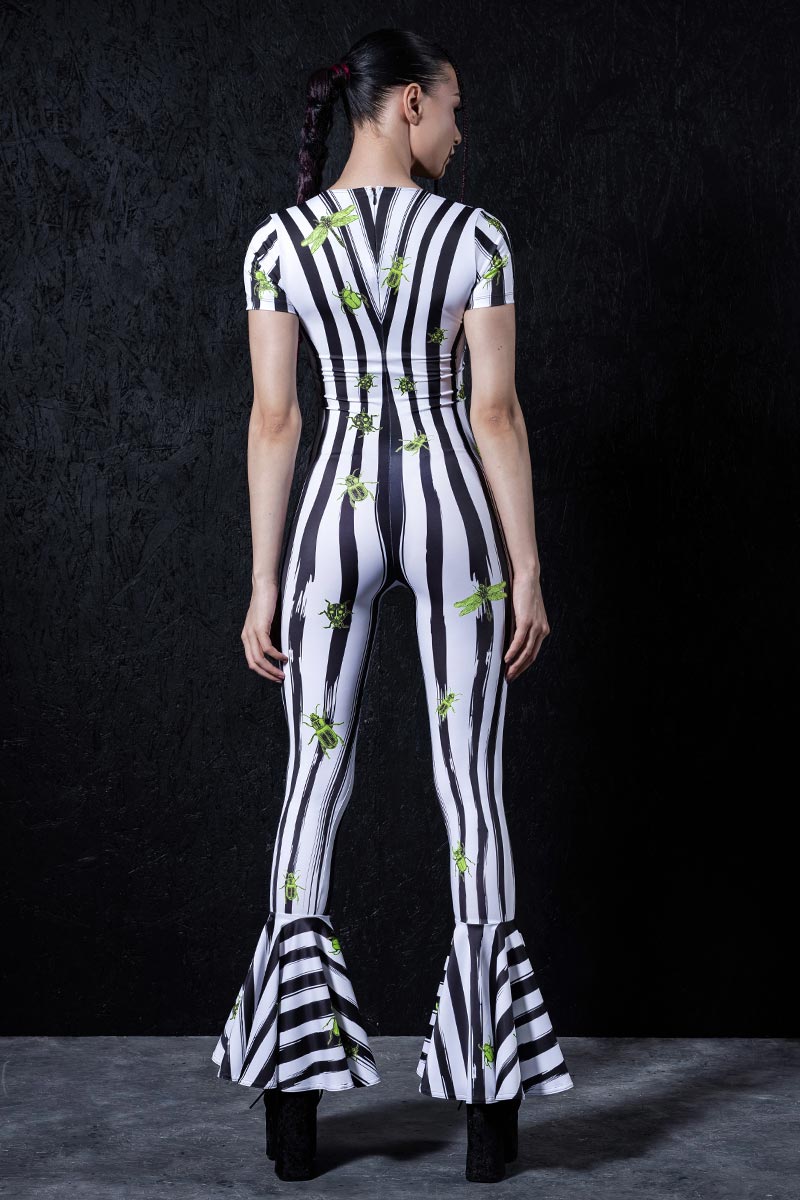 Beetlejuice V Neckline Bell Bottoms Jumpsuit Back View