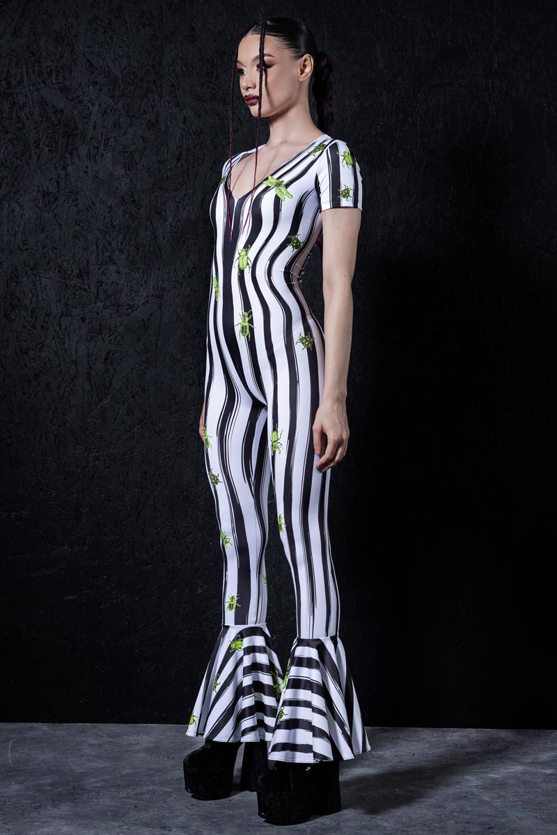 Beetlejuice V Neckline Bell Bottoms Jumpsuit Side View