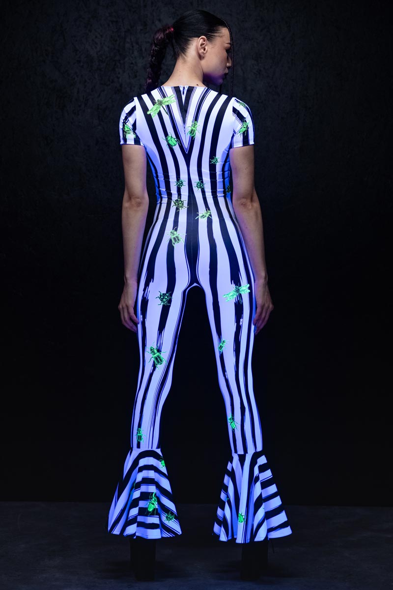 Beetlejuice V Neckline Bell Bottoms Jumpsuit UV Back View