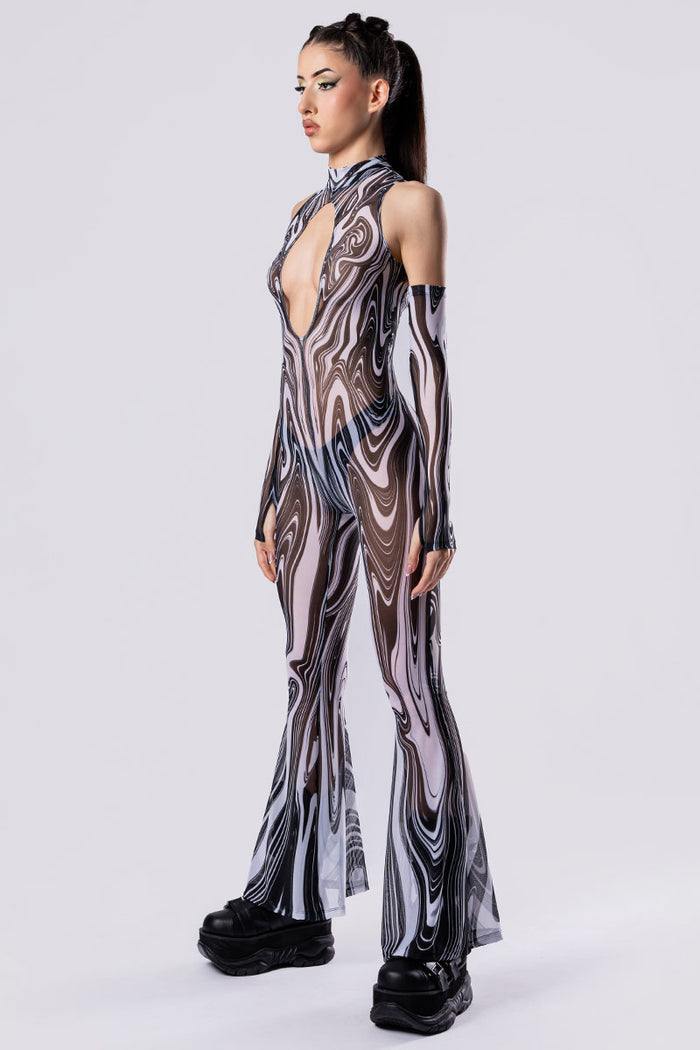 Rave Outfit Black And White Chaos Cut Out Jumpsuit Side View