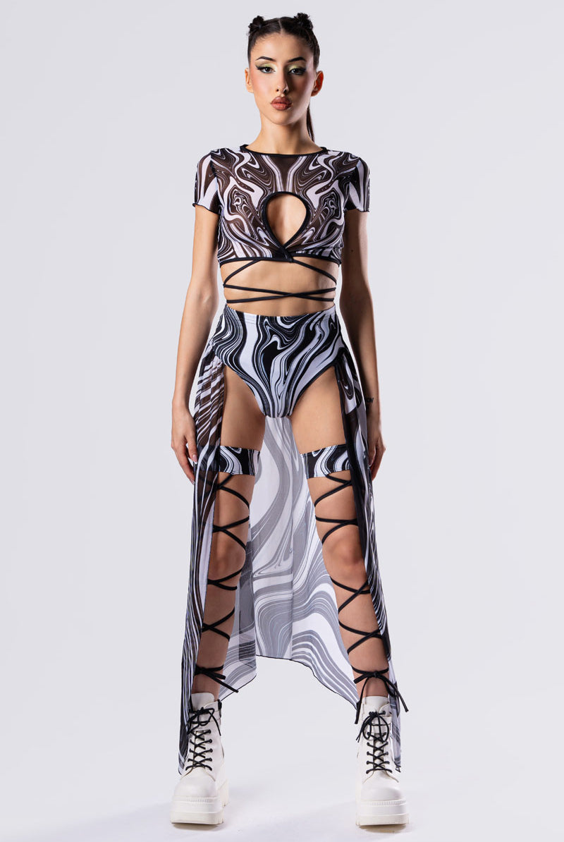 black-and-white-chaos-maxi-skirt-set-full-front-view