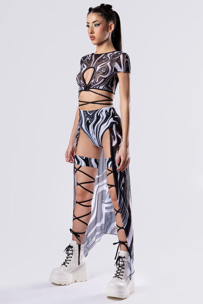 Rave Outfit Black And White Chaos Maxi Skirt Set Side View