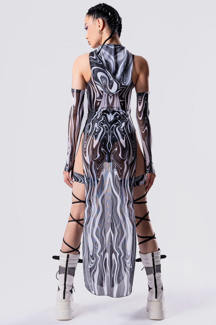 Rave Outfit Black And White Chaos Mesh Tunic Dress Back View