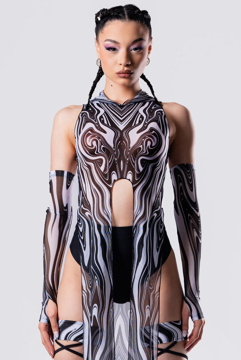 black-and-white-chaos-mesh-tunic-dress-close-front-view